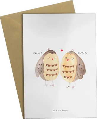 Produktbild von Mr. & Mrs. Panda Beileidskarte Eulen Liebe - Weiß - Geschenk, Pärchen, Eule, osterkarte, weihnachtskarten, Freundin, valentinstagskarte, glücklich, hochzeitskarten