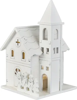 Produktbild von Holzkirche weiß mit LED 13x8 cm