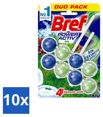 Produktbild von 10 x Bref WC Power Activ+ Toilethänger Kiefer - 2 x 50 g - Vorteilspackung - 10 Stücke