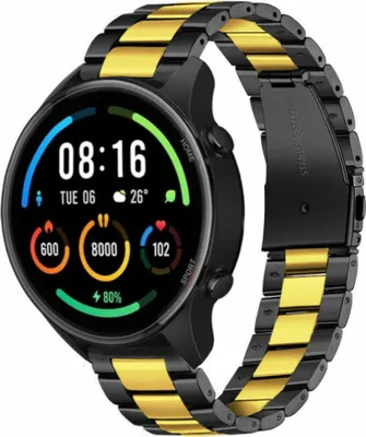 Produktbild von Strap-it Stahlarmband - Kompatibel mit Xiaomi Mi Watch Armband Ersatzarmband Edelstahl - Gliederarmband mit Faltschließe - Hochwertiges Material - für Smartwatch 22mm Armband Schwarz / Gold