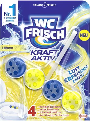 Obrázek produktu pro WC-Frisch Power Active Vonný splachovací čistič na toalety s citronem 50 g Čistič koupelen Čistící prostředek