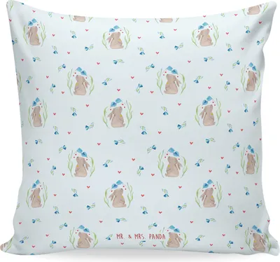 Produktbild von Mr. & Mrs. Panda kissen für sofa Hase Blume - Blau - Geschenk, Schwangerschaft, Ostern, Kindergeburtstag, Kaninchen, 40x40, kuschelkissen, Geburt, Geburtstag, Dekokissen