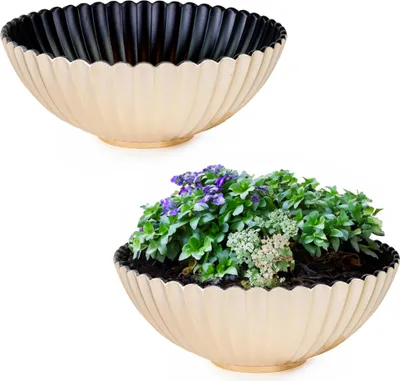 Image de Jardinières rondes ondulées pour l'extérieur champagne or 16 cm
