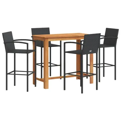 Produktbild von 5-tlg. Gartenbar-Set Schwarz Massivholz Akazie und Poly Rattan