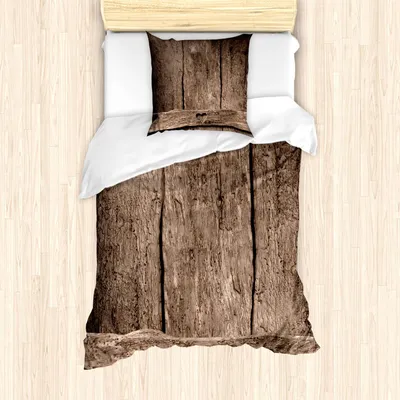 Zdjęcie produktu dla ABAKUHAUS Primitive Land Komplet pościeli, motyw miłosny, romantyczny, uroczy wzór w kształcie serca na rustykalnym, szorstkim drewnianym nadruku, 135 x 200 cm + 80 x 80 cm, brązowy umbra