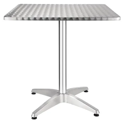 Productafbeelding van Een vierkante bistrotafel Bolero, gemaakt van roestvrij staal, met één aluminium voet, afmetingen 700x700x720 mm