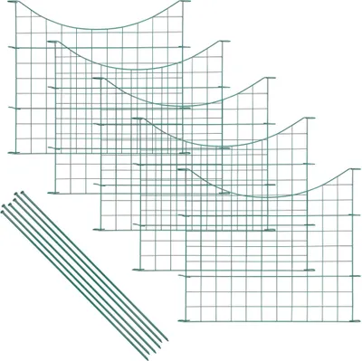 Produktbild von Wiltec Gartenzaun Set mit 5 Elementen grün, Teichzaun mit Unterbogen, Maschendrahtzaun 770 x 8 x 640 mm, Steckzaun leichte Montage, korrosionsbeständig
