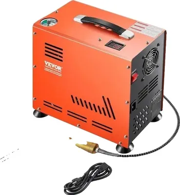 Image de Compresseur d'air, 800W, 4500 PSI / 30 MPa, refroidissement par ventilateur intégré, double affichage de la pression, tuyau à raccord rapide de 8mm