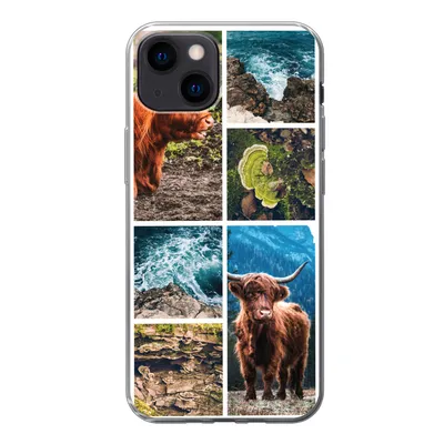 Produktbild von MuchoWow® Handyhülle Schutzhülle Hülle für iPhone 13 mini Schottische Highlander - Natur - Collage Silikon Softcase Handy Hülle - Softcase