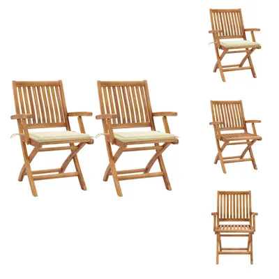 Produktbild von vidaXL Gartenstühle 2 Stk. mit Cremeweißen Kissen Teak Massivholz -  Gartenstühle