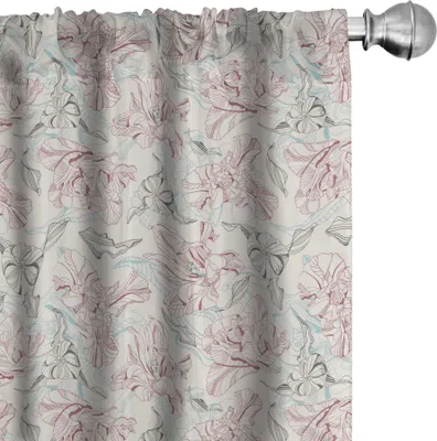 Immagine prodotto di ABAKUHAUS Tende vintage, tende, stampa decorativa con contorni pastello di tulipani, 2 pezzi 75 x 245 cm, champagne rosa pallido