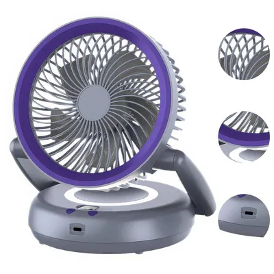 Produktbild von Oszillierender Tischventilator USB Akku, leiser Mini Ventilator mit LED Display, 5 Stufen, Nachtlicht, wandmontierbar & tragbar, für Schlafzimmer & Büro