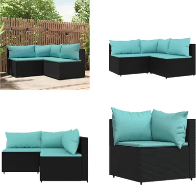 Immagine prodotto di vidaXL Set salotto da giardino 3 pezzi con cuscini in poly rattan nero - Set salotto da giardino - Set salotto da giardino - Set salotto da esterno - Set salotto da terrazzo