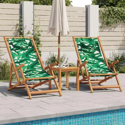 Produktbild von vidaXL Strandstühle 2 Stk. Klappbar Blattmuster Stoff und Massivholz