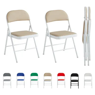 Produktbild von mcc direct Klappstuhl, Kunstleder Klappstuhl mit Metallrahmen und gepolstertem Sitz, für Zuhause, Büro und Empfang, 2er Set, Farbe: Beige
