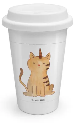 Produktbild von Mr. & Mrs. Panda Thermobecher Einhorn Katze - Weiß - Geschenk, Glitzer, Erwachsenwerden, Unicorn, Kaffeebecher To Go, Mehrwegbecher, Regenbogen, ToGo, Thermokaffeebecher