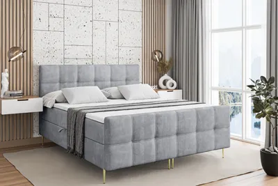 Produktbild von ALTDECOR Boxspringbett mit Gold Füßen, Matratze und Lattenrost, Topper, Fußteil, Polsterbett mit Bettkasten, Bett mit Stauraum H4-Matratze, Doppelbett - MARCE-FZ-Z - 140x200 - Grau Monolith