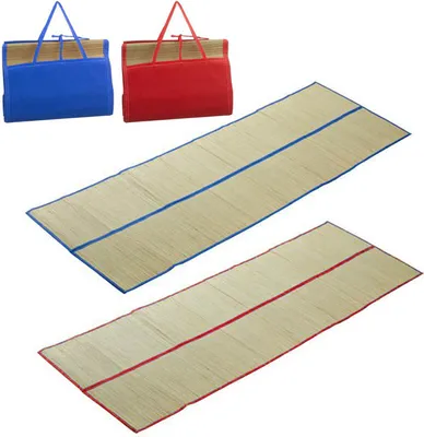 Produktbild von HAC24, Strandmatte, Bast Stroh, Blau & Rot, 180 x 60 cm, Faltbar, 2 Stück