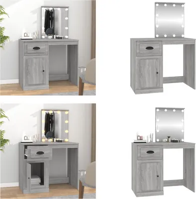 Produktbild von vidaXL Schminktisch mit LEDs Grau Sonoma 90x50x132,5 cm Holzwerkstoff - Schminktisch - Schminktische - Kosmetiktisch - Frisiertisch