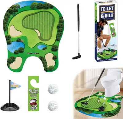 Produktbild von Toilet Golf Set – Mini Golfspiel für Männer,WC-Spiel mit Golfschläger, Puttingmatte, 2 Bällen & Türhänger