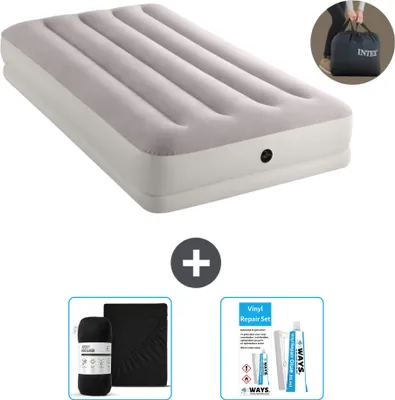 Produktbild von Intex Luftbett - 1 Person - 99 x 191 x 30 cm - Grau - Inklusive Pumpe - Spannbettuch en Reperaturset