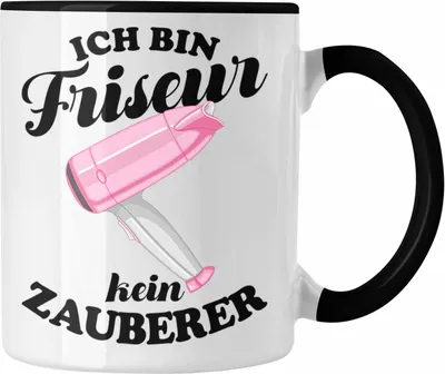 Produktbild von Trendation - Friseur Tasse Geschenk Zuebhör Geschenkideen Friseursaloneröffnung Frisörin Tassen Kaffeetasse Spruch Friseurin (Schwarz)