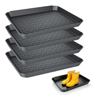 Produktbild von Schuhabtropfschale 4er Set 35 x 27 x 3 cm Kunststoff mit erhöhtem Rand für nasse Schuhe Innen Außen Flur Pflanzen