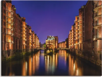Produktbild von ARTland Leinwandbild Hamburg Speicherstadt bei Nacht Größe: 40x30 cm