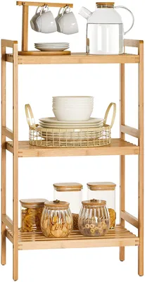 Produktbild von SONGMICS Bambusregal, Küchenregal, Badregal, 45 x 31,5 x 80 cm, Bücherregal, Standregal mit 3 Ablagen, naturfarben BCB073N01