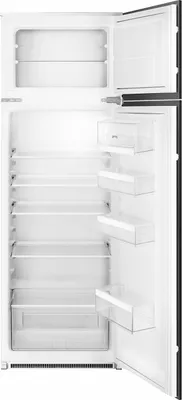 An open refrigerator with its interior shelves and compartments visible.