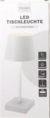 Produktbild von LED-Tischleuchte weiß mit Touchfunktion, warm weiß, mit 3x AAA Micro LR03 Batterie