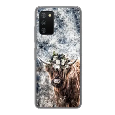 Produktbild von MuchoWow® Handyhülle Schutzhülle Hülle für Samsung Galaxy A03s Schottischer Highlander - Rauch - Blumen Silikon Softcase Handy Hülle - Schutz