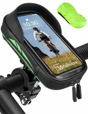 Image de Sacoche de guidon de vélo, support pour téléphone portable, étanche, jusqu'à 7 pouces, noir, pour vélo