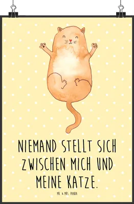 Produktbild von Mr. & Mrs. Panda Bild Katze Umarmen DIN A2 - Gelb Pastell - Geschenk, Plakat, Cat, Kunstdruck, Familie, Wandbild, Posterdruck, Katzen, Cats, drucke