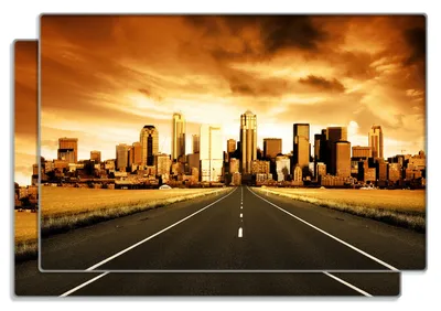 Produktbild von Wallario Frühstücksbrettchen 2er Set aus Glas, je 20 x 30 cm, mit rutschfesten Füßen, Motiv Skyline am Ende der Straße
