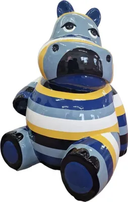 Luxus XXL Deko Skulptur Figur Nilpferd Mehrfarbig