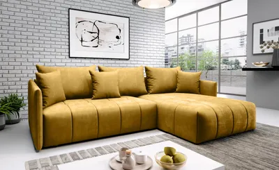 Produktbild von FURMEB24 - DON 245 x 180 cm Sofa mit Schlaffunktion und zwei Bettk€sten - Ecksofa mit Kissen , Stoff Monoliht - GELB