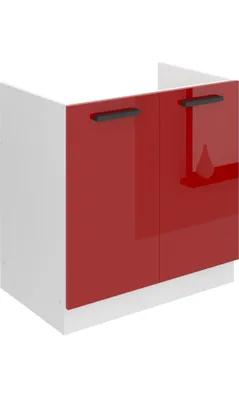 Produktbild von Belini Unterschrank Küche, Spülenunterschrank 80 cm Breite. SDZ Küchenunterschrank ohne Arbeitsplatte. Spülenschrank mit 2 Türen, Rot Hochglanz