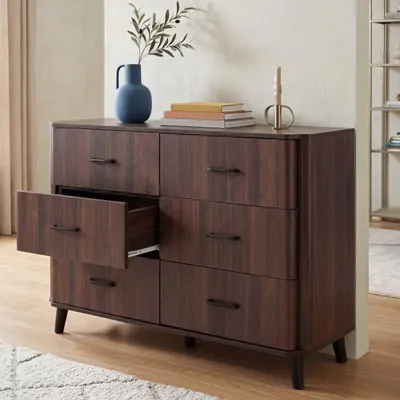 Obrázek produktu pro Komoda HWC-P42, příborník, 6 zásuvek, 86 x 120 x 40 cm  vzhled ořechu