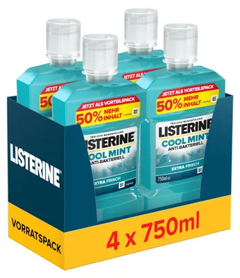Produktbild von LISTERINE Cool Mint antibakterielle Mundspülung, 4 x 750 ml