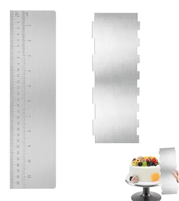Produktbild von Edelstahl-Kuchenspatel mit Skala, 30 cm, 2-in-1: zum Glätten von Kuchenrändern, Kuchenschneider für Mousse, Buttercreme und Kuchendekoration.