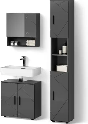Produktbild von Badmöbel-Set Livinity Ronco Anthrazit Hochglanz 3 Teile, mit Hochschrank, Model 52623
