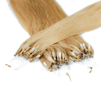 Produktbild von hair2heart Microring Extensions Echthaar glatt - 25 Strähnen 1g 50cm 9/31 lichtblond gold-asch