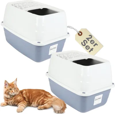 Produktbild von 2er Set Hop In Katzenklo oben einstieg Katzentoilette geschlossen Haubentoilette Top Entry Jump-In XXL Katzen Klo Doppelpack Katzentoiletten