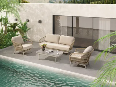 Produktbild von Loungeset SenS-Line garden furniture 4 -Sitzer bestehend aus: Zweisitzer-Bank,2 Stühle,Tisch Aluminium Keramik Glas Kuns