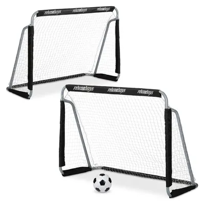 Obrázok produktu pre Záhradné futbalové bránky Relaxdays, sada 2 ks, pre deti a dospelých, HBT: 110 x 150 x 75 cm, kovové, robustné futbalové bránky, čierne