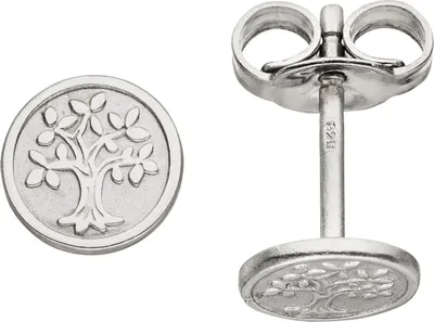 Produktbild von Ohrstecker Ohrringe Ohrschmuck Lebensbaum, rund, 925 Silber, rhodiniert teilmatt