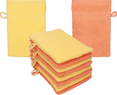 Produktbild von Betz 10 Stück Waschhandschuhe 16x21 cm PREMIUM 100% Baumwolle  Farbe: honiggelb - blutorange