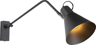 Produktbild von QAZQA - Design Wandleuchte schwarz verstellbar - Luna I Wohnzimmer I Schlafzimmer - Stahl Länglich I Oval - LED geeignet E27