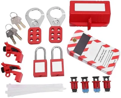 Komplettes Lockout-Tagout-Set für Sicherheit - Elektrischer Leistungsschalter, Vorhängeschloss und Haspen für die Industrie